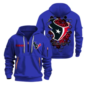 Houston Texans Half Zip Hoodie Sport Hooded Multi-Pockets Personalized Name