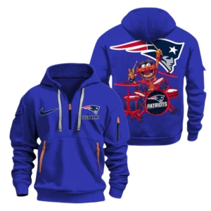 New England Patriots Half Zip Hoodie Sport Hooded Multi-Pockets Custom Text