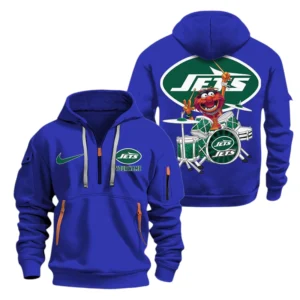 New York Jets Half Zip Hoodie Sport Hooded Multi-Pockets Custom Text