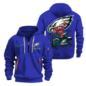 Philadelphia Eagles Half Zip Hoodie Sport Hooded Multi-Pockets Custom Text
