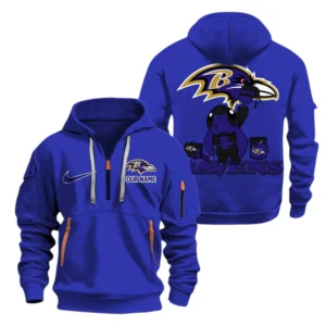 Baltimore Ravens Half Zip Hoodie Sport Hooded Multi-Pockets Personalized Text