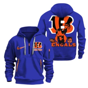 Cincinnati Bengals Half Zip Hoodie Sport Hooded Multi-Pockets Personalized Text