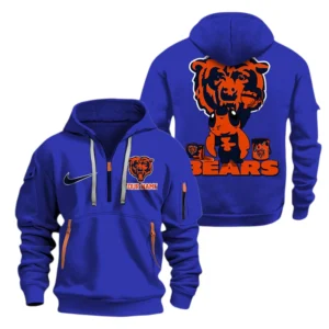 Chicago Bears Half Zip Hoodie Sport Hooded Multi-Pockets Personalized Text