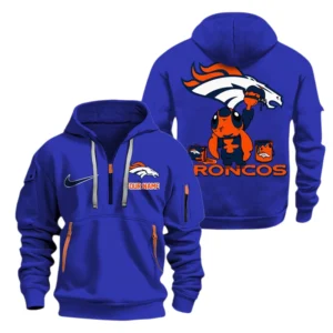 Denver Broncos Half Zip Hoodie Sport Hooded Multi-Pockets Personalized Text
