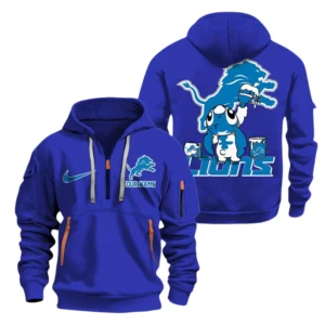 Detroit Lions Half Zip Hoodie Sport Hooded Multi-Pockets Personalized Text