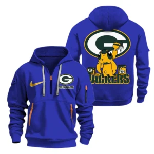 Green Bay Packers Half Zip Hoodie Sport Hooded Multi-Pockets Personalized Text