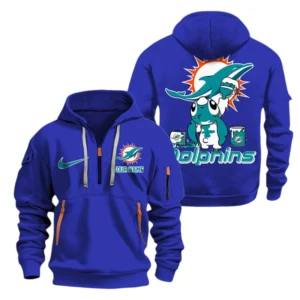 Miami Dolphins Half Zip Hoodie Sport Hooded Multi-Pockets Personalized Text