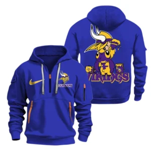 Minnesota Vikings Half Zip Hoodie Sport Hooded Multi-Pockets Personalized Text