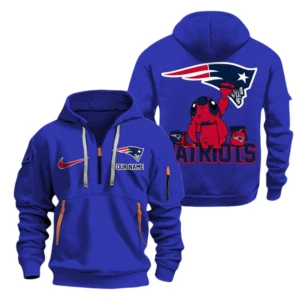 New England Patriots Half Zip Hoodie Sport Hooded Multi-Pockets Personalized Text