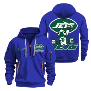 New York Jets Half Zip Hoodie Sport Hooded Multi-Pockets Personalized Text