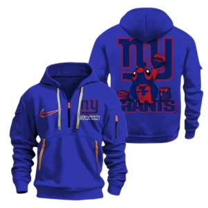 New York Giants Half Zip Hoodie Sport Hooded Multi-Pockets Personalized Text