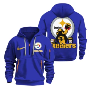 Pittsburgh Steelers Half Zip Hoodie Sport Hooded Multi-Pockets Personalized Text
