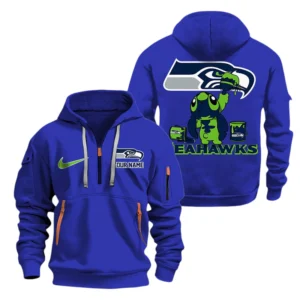 Seattle Seahawks Half Zip Hoodie Sport Hooded Multi-Pockets Personalized Text