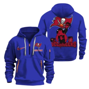 Tampa Bay Buccaneers Half Zip Hoodie Sport Hooded Multi-Pockets Personalized Text