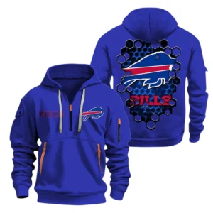 Buffalo Bills Half Zip Hoodie Sport Hooded Multi-Pockets Personalized Name