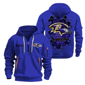 Baltimore Ravens Half Zip Hoodie Sport Hooded Multi-Pockets Personalized Name