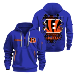 Cincinnati Bengals Half Zip Hoodie Sport Hooded Multi-Pockets Personalized Name