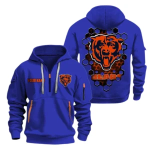 Chicago Bears Half Zip Hoodie Sport Hooded Multi-Pockets Personalized Name