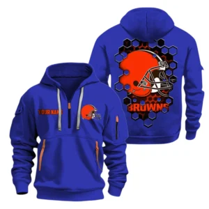 Cleveland Browns Half Zip Hoodie Sport Hooded Multi-Pockets Personalized Name