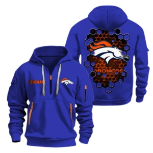 Denver Broncos Half Zip Hoodie Sport Hooded Multi-Pockets Personalized Name