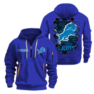 Detroit Lions Half Zip Hoodie Sport Hooded Multi-Pockets Personalized Name