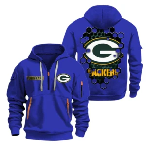 Green Bay Packers Half Zip Hoodie Sport Hooded Multi-Pockets Personalized Name