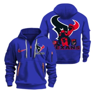 Houston Texans Half Zip Hoodie Sport Hooded Multi-Pockets Personalized Text