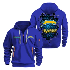 Los Angeles Chargers Half Zip Hoodie Sport Hooded Multi-Pockets Personalized Name