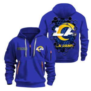 Los Angeles Rams Half Zip Hoodie Sport Hooded Multi-Pockets Personalized Name