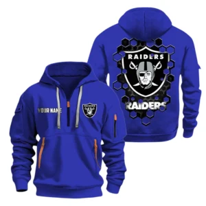 Las Vegas Raiders Half Zip Hoodie Sport Hooded Multi-Pockets Personalized Name