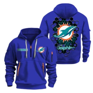 Miami Dolphins Half Zip Hoodie Sport Hooded Multi-Pockets Personalized Name