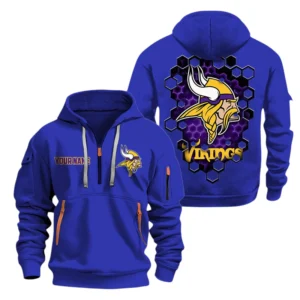 Minnesota Vikings Half Zip Hoodie Sport Hooded Multi-Pockets Personalized Name