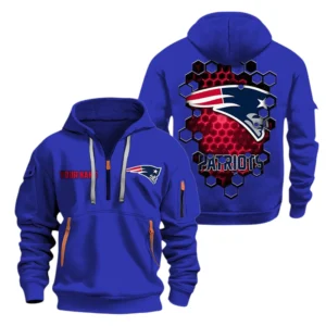 New England Patriots Half Zip Hoodie Sport Hooded Multi-Pockets Personalized Name