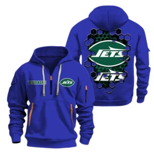 New York Jets Half Zip Hoodie Sport Hooded Multi-Pockets Personalized Name