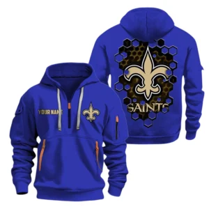 New Orleans Saints Half Zip Hoodie Sport Hooded Multi-Pockets Personalized Name