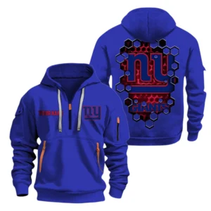 New York Giants Half Zip Hoodie Sport Hooded Multi-Pockets Personalized Name