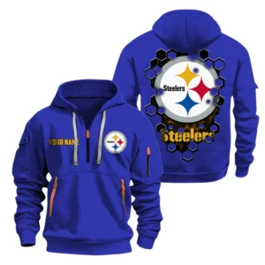 Pittsburgh Steelers Half Zip Hoodie Sport Hooded Multi-Pockets Personalized Name