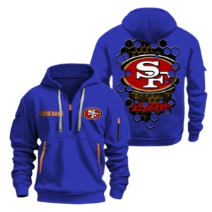 San Francisco 49ers Half Zip Hoodie Sport Hooded Multi-Pockets Personalized Name