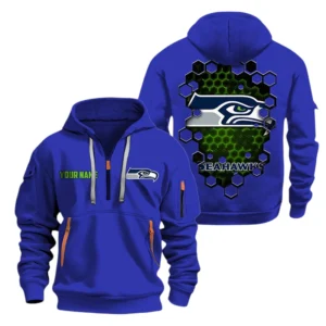 Seattle Seahawks Half Zip Hoodie Sport Hooded Multi-Pockets Personalized Name