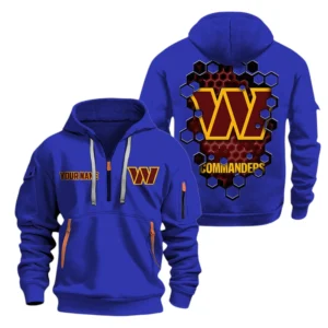 Washington Commanders Half Zip Hoodie Sport Hooded Multi-Pockets Personalized Name