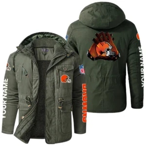 Cleveland Browns Windproof Fleece Jacket Hooded Custom Name