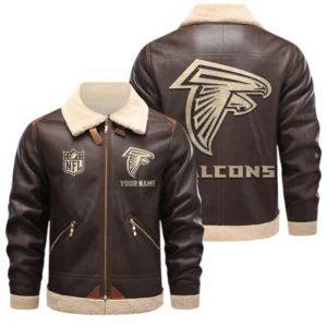 Atlanta Falcons PU Leather Fleece-Lined Bomber Jacket Winter Warm Coat Custom Name