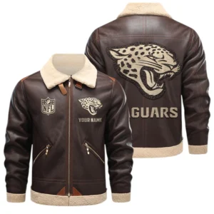 Jacksonville Jaguars PU Leather Fleece-Lined Bomber Jacket Winter Warm Coat Custom Name