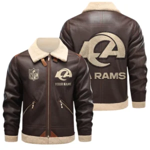 Los Angeles Rams PU Leather Fleece-Lined Bomber Jacket Winter Warm Coat Custom Name