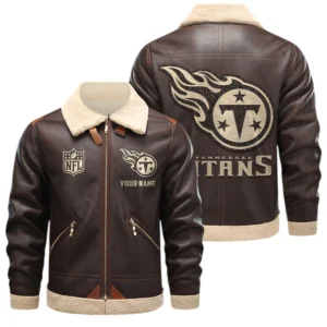 Tennessee Titans PU Leather Fleece-Lined Bomber Jacket Winter Warm Coat Custom Name