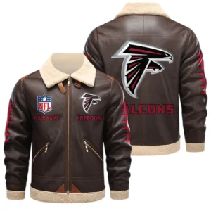 Atlanta Falcons PU Leather Fleece-Lined Bomber Jacket Winter Warm Coat Custom Text