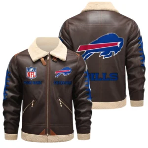 Buffalo Bills PU Leather Fleece-Lined Bomber Jacket Winter Warm Coat Custom Text