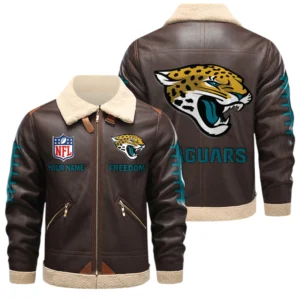 Jacksonville Jaguars PU Leather Fleece-Lined Bomber Jacket Winter Warm Coat Custom Text