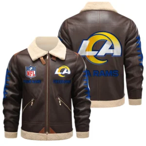 Los Angeles Rams PU Leather Fleece-Lined Bomber Jacket Winter Warm Coat Custom Text