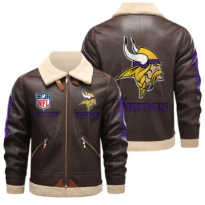 Minnesota Vikings PU Leather Fleece-Lined Bomber Jacket Winter Warm Coat Custom Text